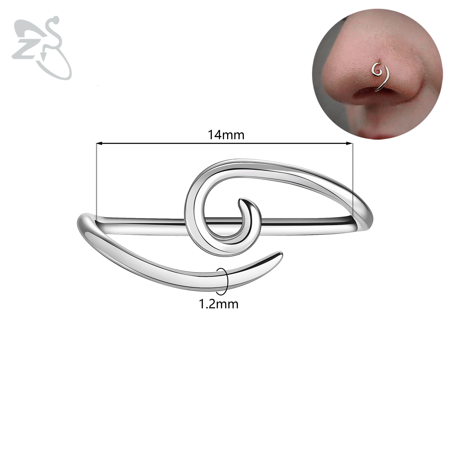 Zs 1 peça 16g 925 prata esterlina nariz parafuso prisioneiro mulheres homens hipoalergênico ponte espiral piercing narina concha piercings 10/12/14/16mm: Cor dourada amarelo claro