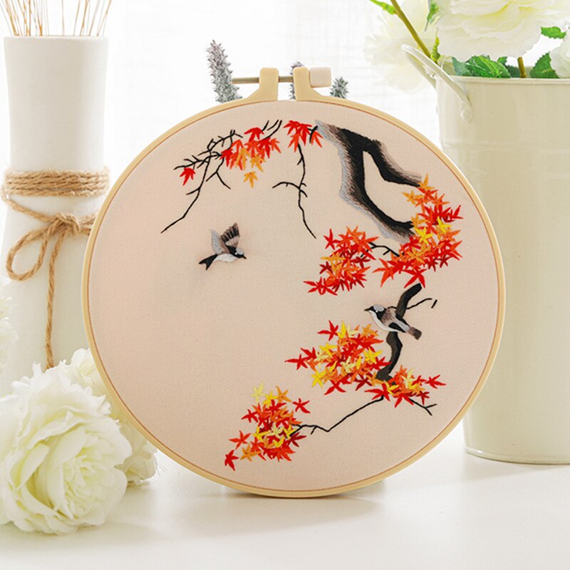 Chinese DIY Flower Embroidery Kit Cross Stitch Set With Hoop Pattern Printed Needlework Sewing Art Handicraft Decor 2022