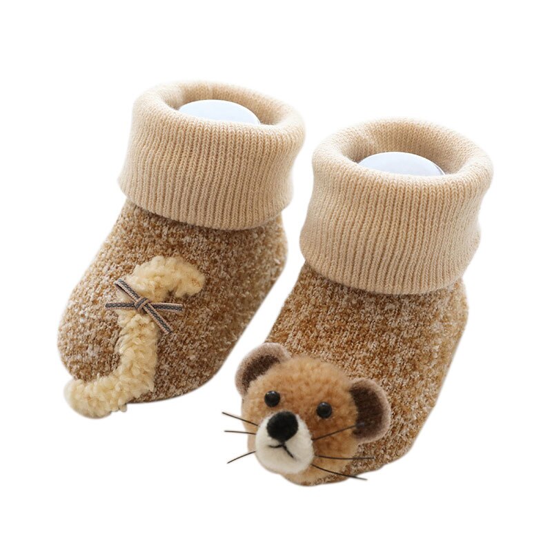 0-3Years Infant Baby Mädchen Junge Anti-slip Socken Cartoon Drucken Warme Socken Neugeborenen Slipper Schuhe Stiefel: Khaki / S