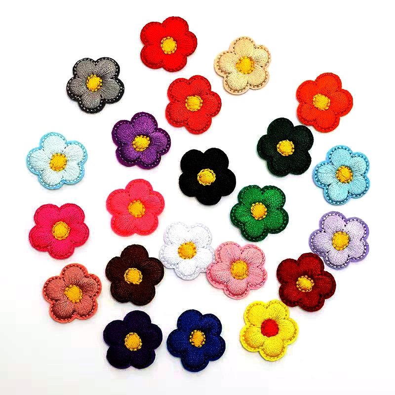 10 unids/lote 2,3 cm parches de flores pequeñas parche bordado hierro en tela apliques insignia para manualidades de costura DIY accesorios de ropa