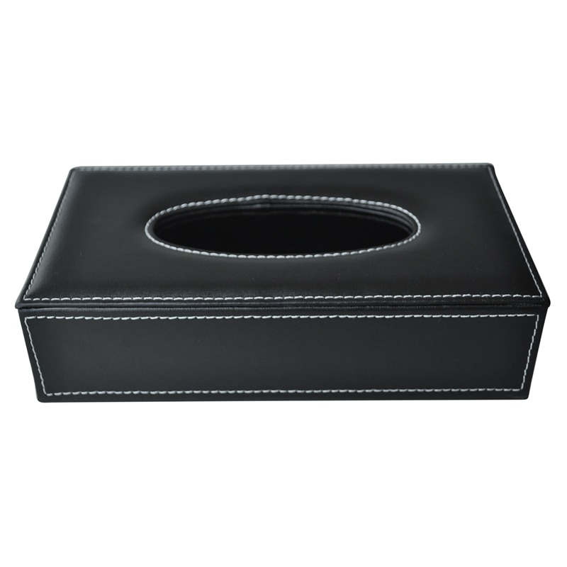 Car Home Rectangle Shaped Faux Leather Case Paper Tissue Box Holder Black
