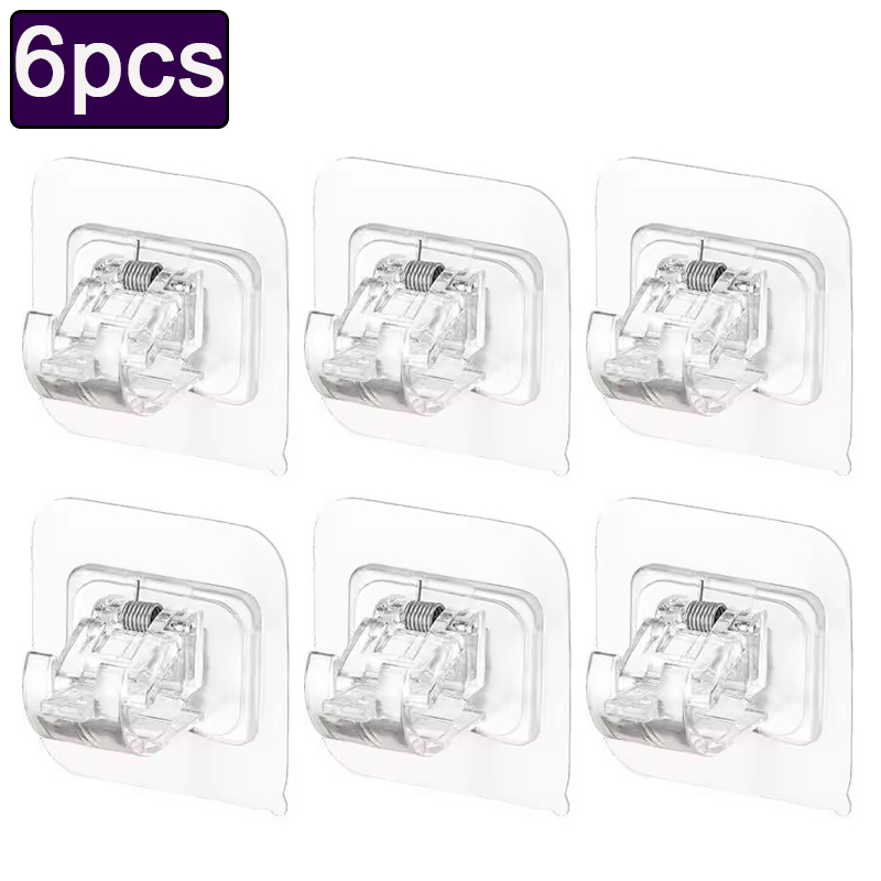 Soporte de Clips para barra de cortina ajustable, soporte de cortina autoadhesivo, gancho para colgar en barra de toalla, soporte de pared, soporte de varilla de fijación, 6 uds.: Blanco