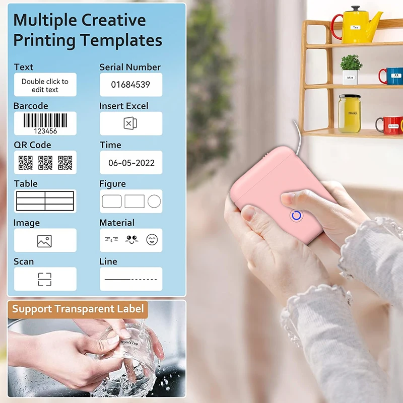 P11Bluetooth Mini thermal label maker,capable of printing continuous sticker,multi-purpose printer for office, home, and kitchen