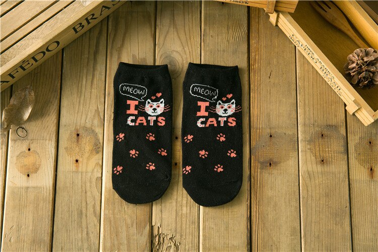 Cute Cat Women Socks Middle Tube Cartoon Cotton Socks for Girls: 015