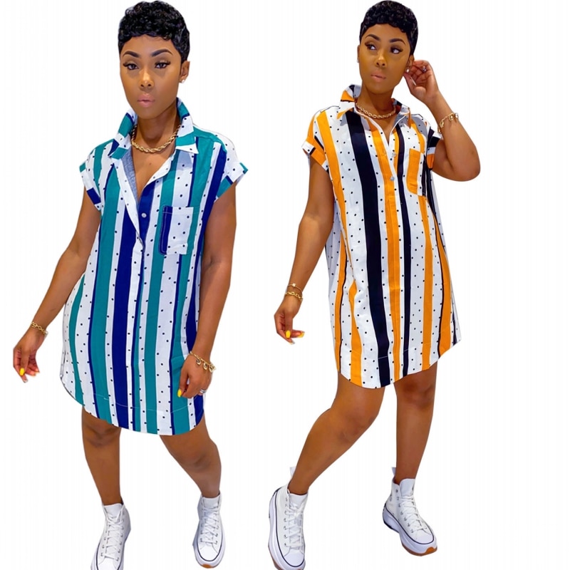 African Dresses For Women Vetement Femme Stripe Print Africa Shirt Dress African Clothes Dashiki Ankara Dresses Ladies