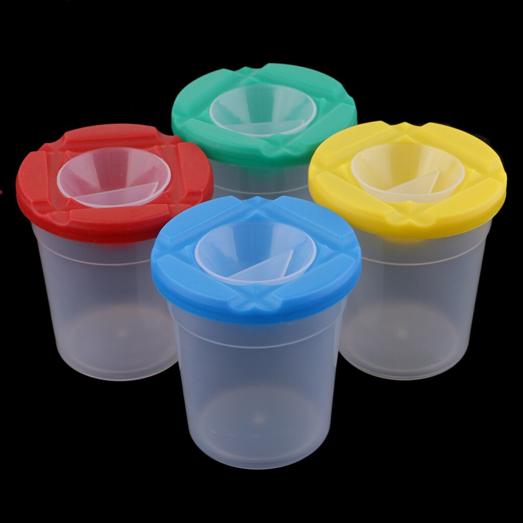 Juego de 4 tazas para pintura a prueba de derrames para niños, con tapas, herramientas de dibujo para pintar