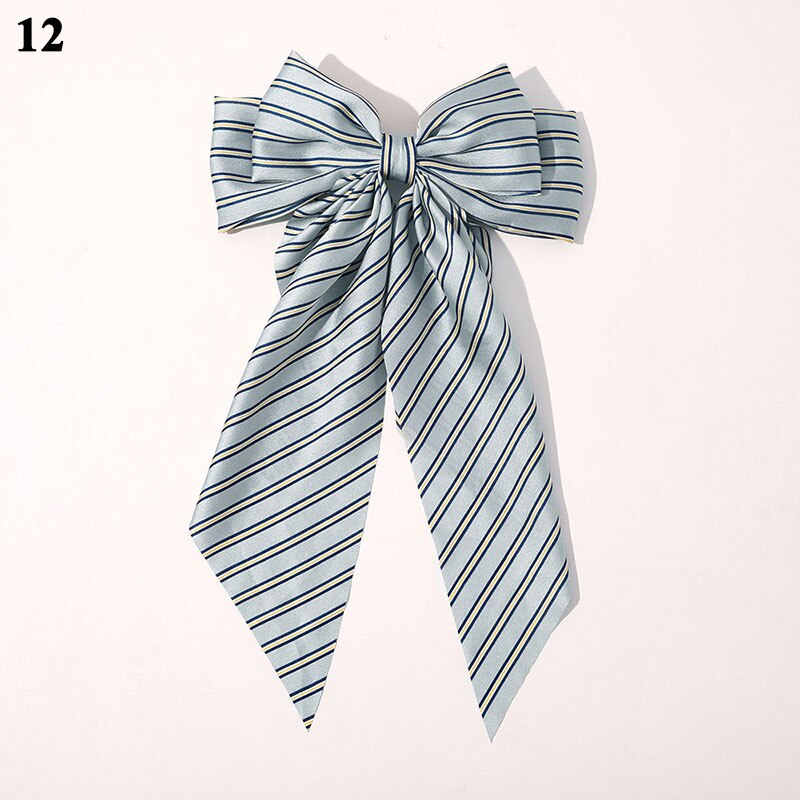 Gestreepte Bloemenprint Strik Haar Clips Lint Haarspeld Twee-Lagen Oversized Bows Haar Clip Haarspeldjes Meisjes Haar Accessoires: 12