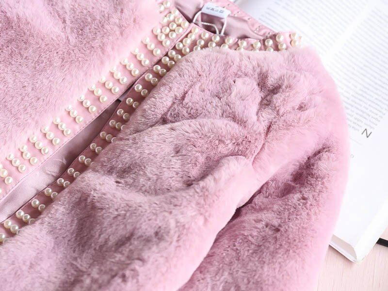 Prendas de vestir para niña, abrigo de piel falsa de manga larga, tops elegantes para niño, ropa de de cuero con perlas, trajes de Navidad