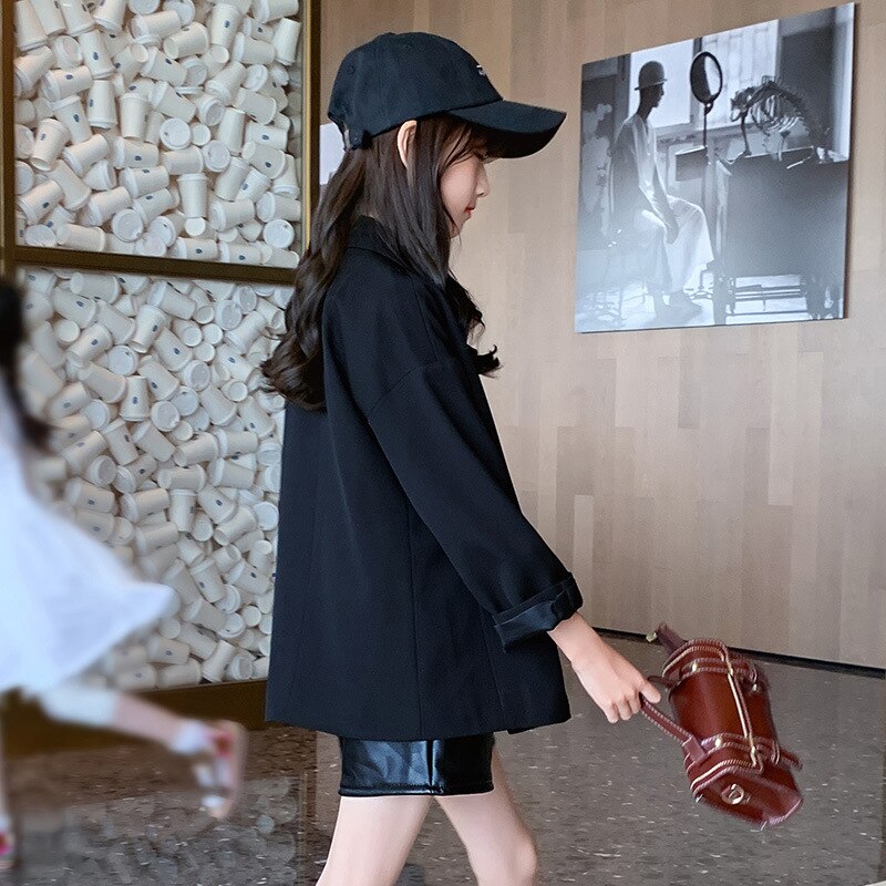 Herfst Meisjes Pak Koreaanse Kinderkleding In Grote Kids Kleine Pak Zwarte Jurk Jas