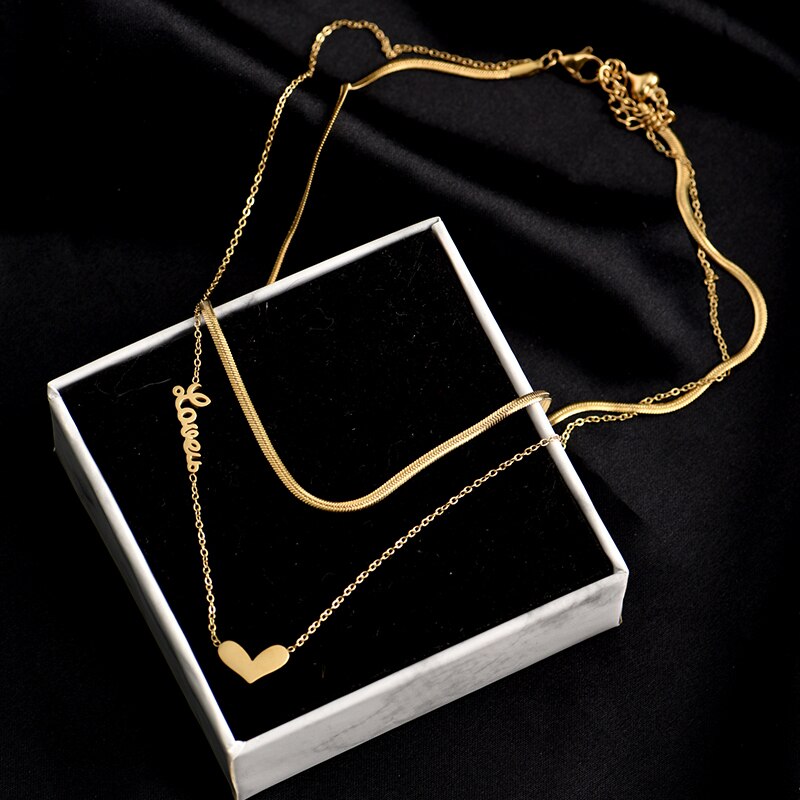 Collane a catena a forma di cuore a doppio strato in acciaio inossidabile 316L di moda per le donne parole amano i regali alla moda dei gioielli del partito del Choker