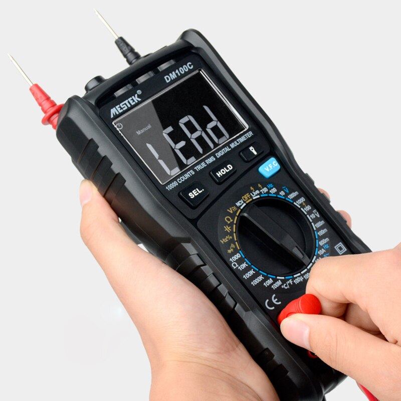 MESTEK DM100C True-RMS Digital Multimeter Button 10000 Count with Analog Bar Graph AC/DC Voltage Ammeter Current Ohm Manual/Auto