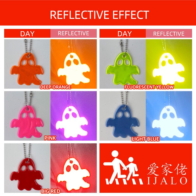 10 pcs Halloween Little Ghost Reflective Keychain Bag Pendant Accessories High Visibility Keyrings For Safety Use