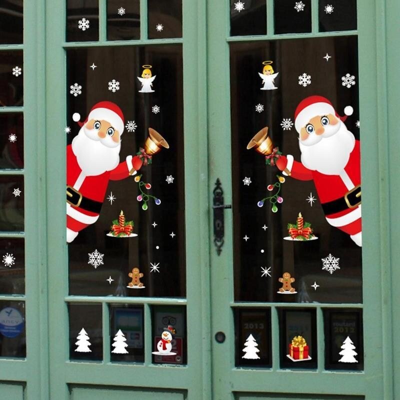 Merry Christmas Window Wall Sticker Santa Claus Deer Glass Window Xmas Static Sticker 2022 Year Decals Home Decoration