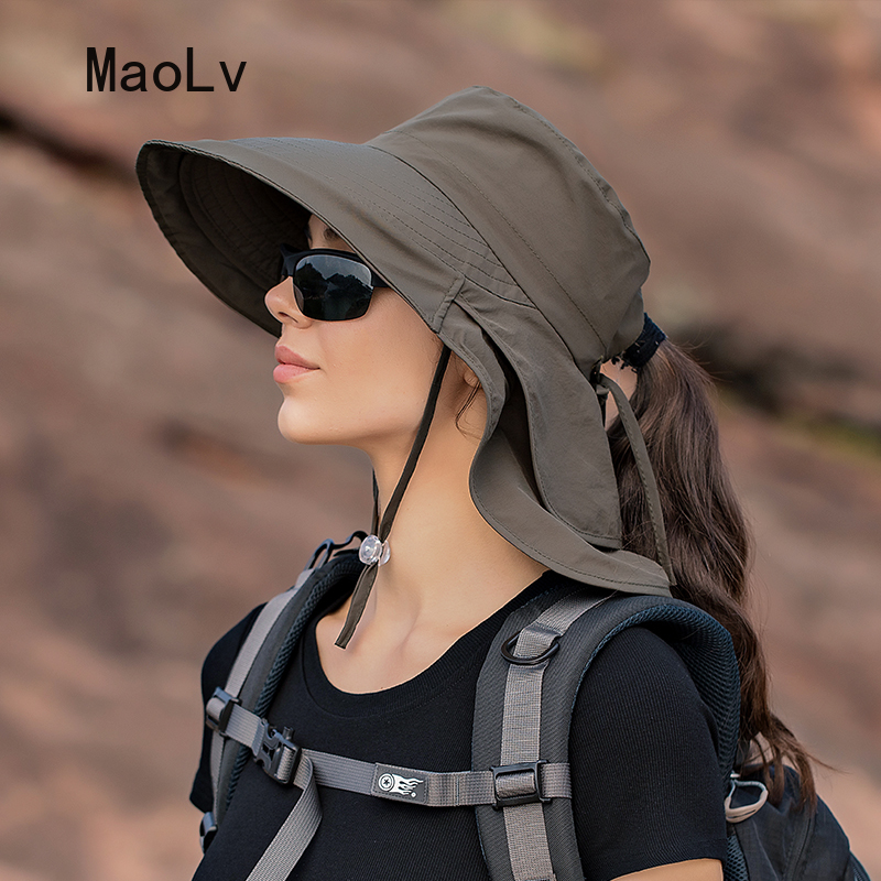Sombrero de verano para mujer, protección UV para el cuello, visera para el sol para hombre, pesca, senderismo, chal de ala ancha, protector solar, gorra con cola de caballo undefin