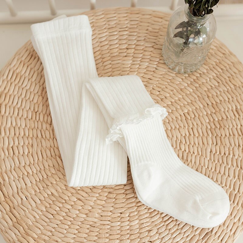 Menoea 8 colori neonate tinta unita Legging bambini primavera autunno pizzo collant lunghi calzini lavorati a maglia bambini pantaloni stretti in cotone: AH5811white