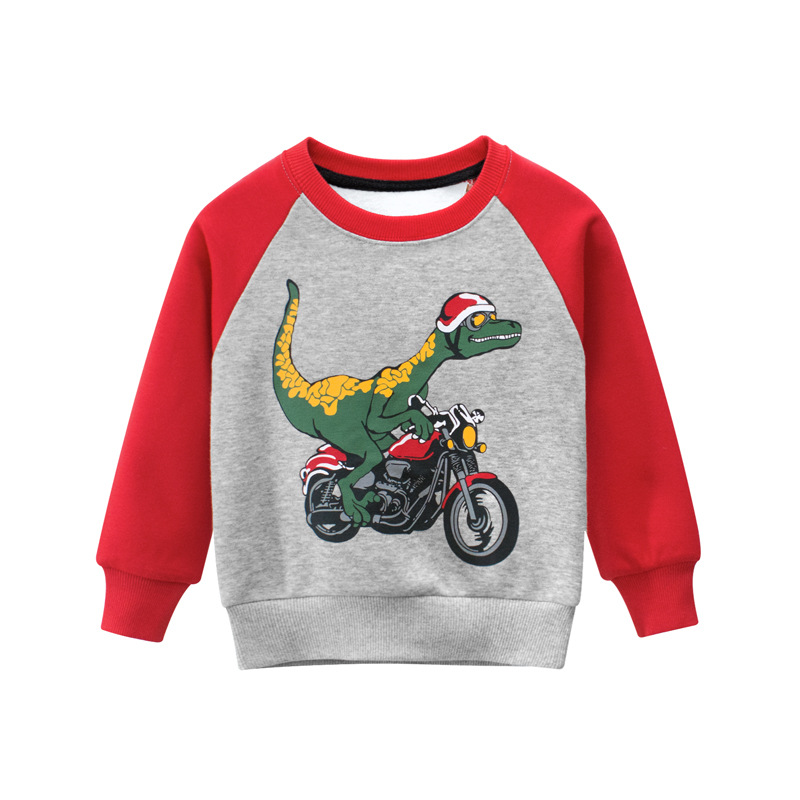 Børne Sweater OrangeMom - Dinosaur Cartoon Mønster - Langærmet - Bomuld & Polyester