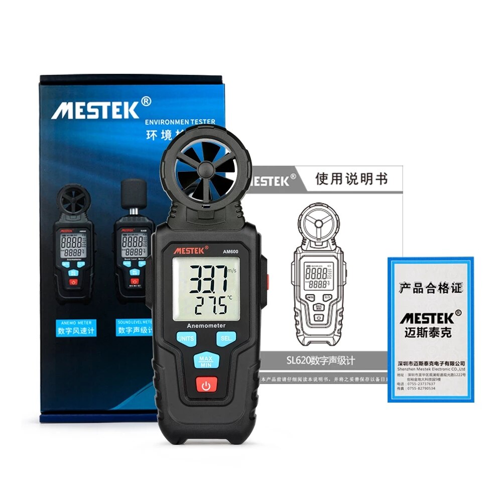 Digital Anemometer Handheld Display Air Flow Wind Speed Meter for Measuring Wind Speed Temperature and Wind Chill - AM600