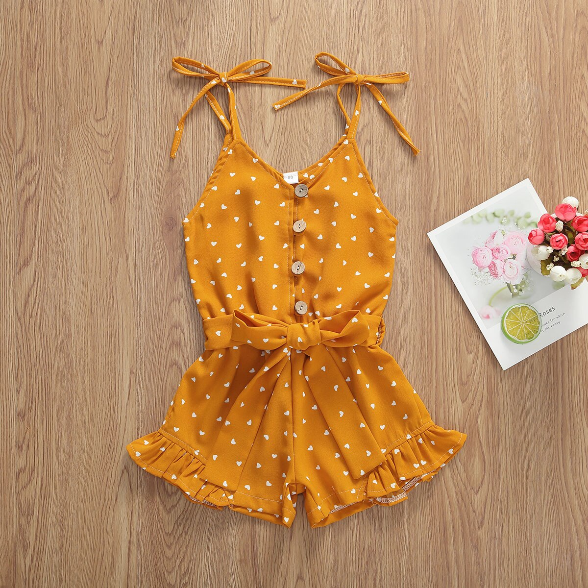 Baby Summer Clothing Toddler Kid Baby Girl Strap Sleeveless Romper Jumpsuit Little Hearts Print Shorts Outfits