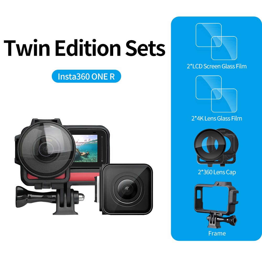 TELESIN 2 pièces protecteur d'objectif garde froid chaussure cadre étui écran et lentille protéger verre trempé pour Insta360 One R 4K 360 Edition: 4K and 360 Edition