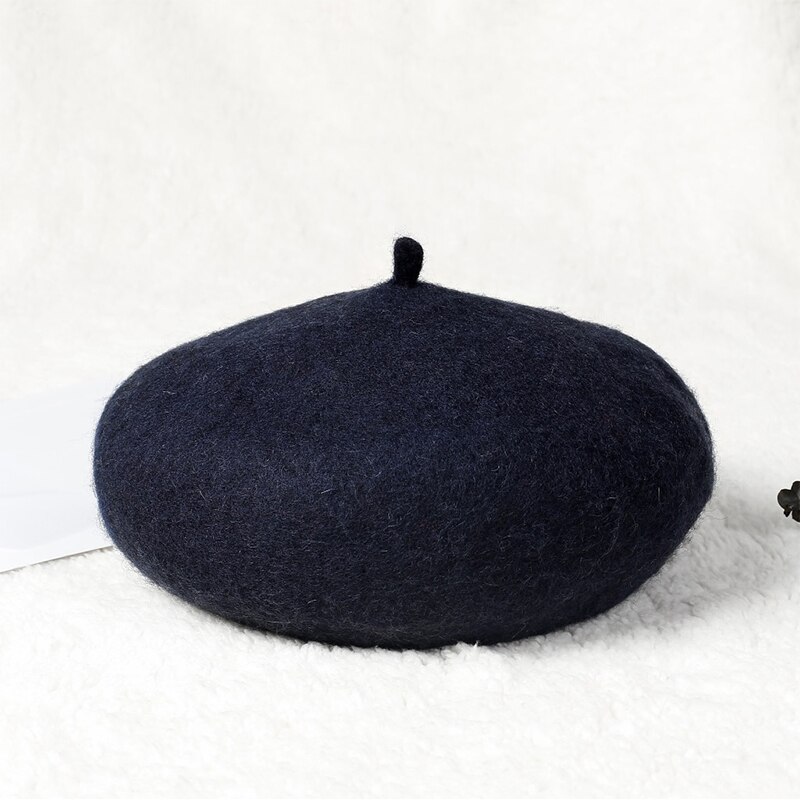 Neue frauen warme herbst und Winter wolle solide Mütze wolle Wolle Hütte retro schlicht Baskenmütze elegante frauen Winter Hütte Femme kappe: Marine