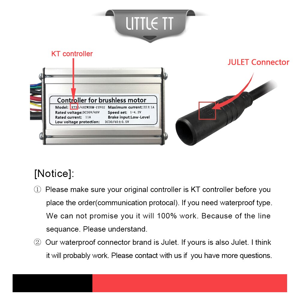 Electric Bike Controller 36V48V 22A Ebike KT Controller For 500W 9 Brushless Motors controller Electric Bike Conversion Kits