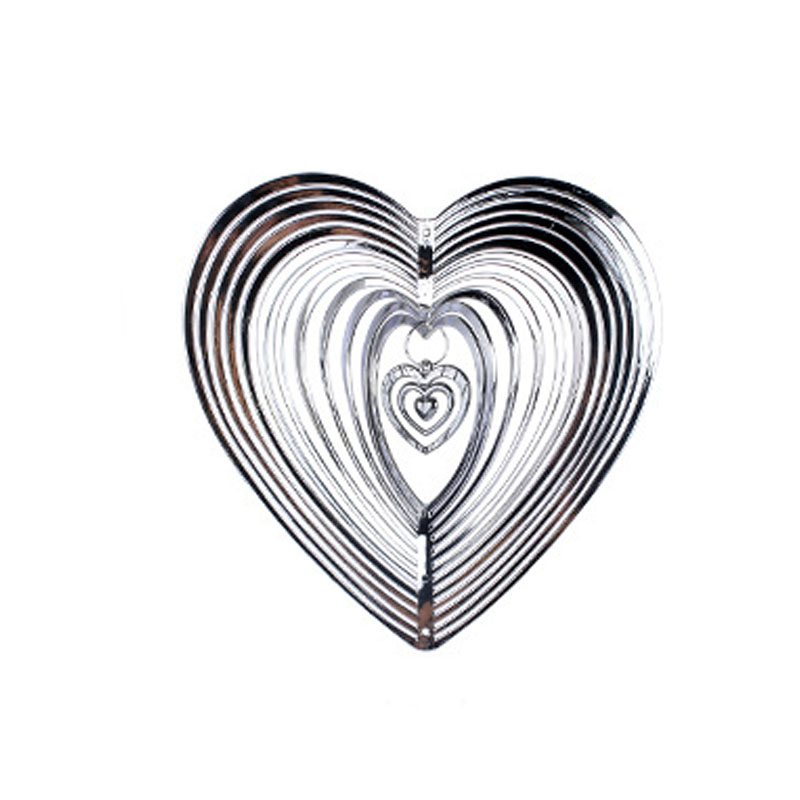 Coração batendo vento spinner plástico vento coletor amor vento carrilhão girando vento carrilhão pendurar decoração do jardim ornamento pássaro scarer: Prateado