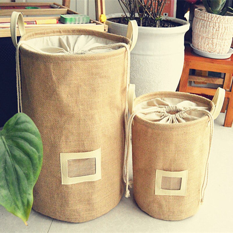Storage Basket Natural Jute Dirty Cloth Collect Bag Laundry Bag Basket Cloth Storage Folding Organizer Waterproof Storage Box