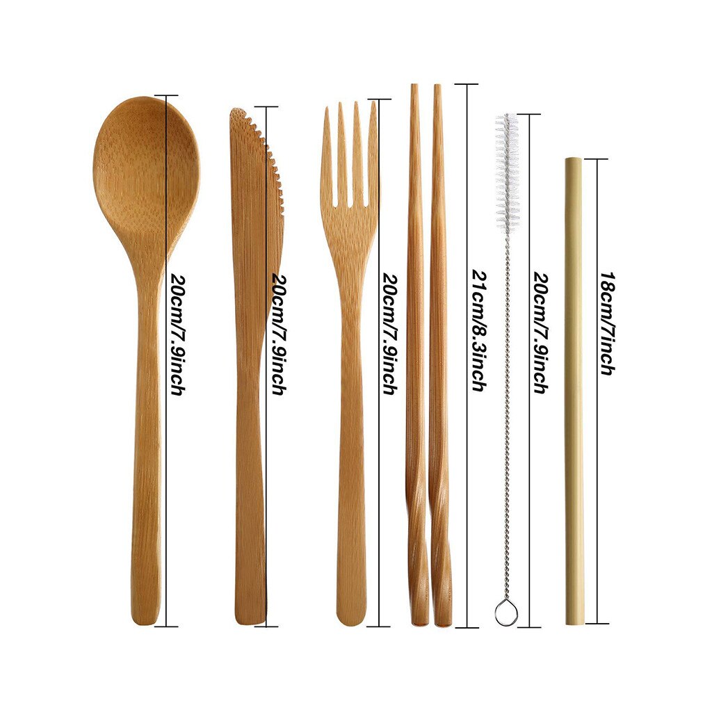Travel Bamboo Cutlery Set Utensils Biodegradable Wooden Dinnerware Outdoor Portable Flatware Zero Waste Bamboo Tableware Set