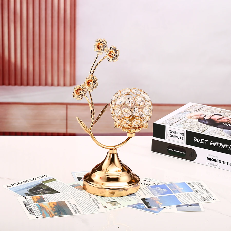 1 portavelas de cristal dorado, candelabro de hierro, candelabro pequeño Vintage en forma de flor para mesa, decoración del hogar, boda Shilajit