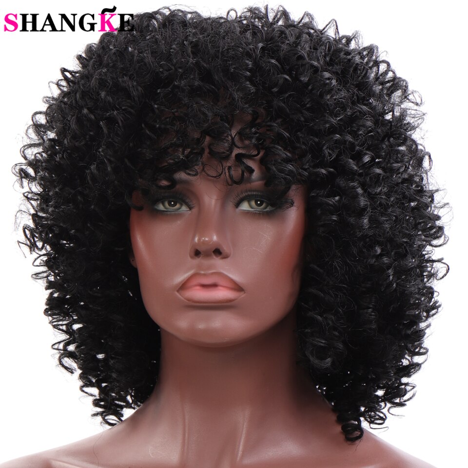 Shangke syntetisk 14 &quot; kort hår ombre svart brun gyllene peruker för kvinnor kinky lockig afro peruk afroamerikan: 4/30hl