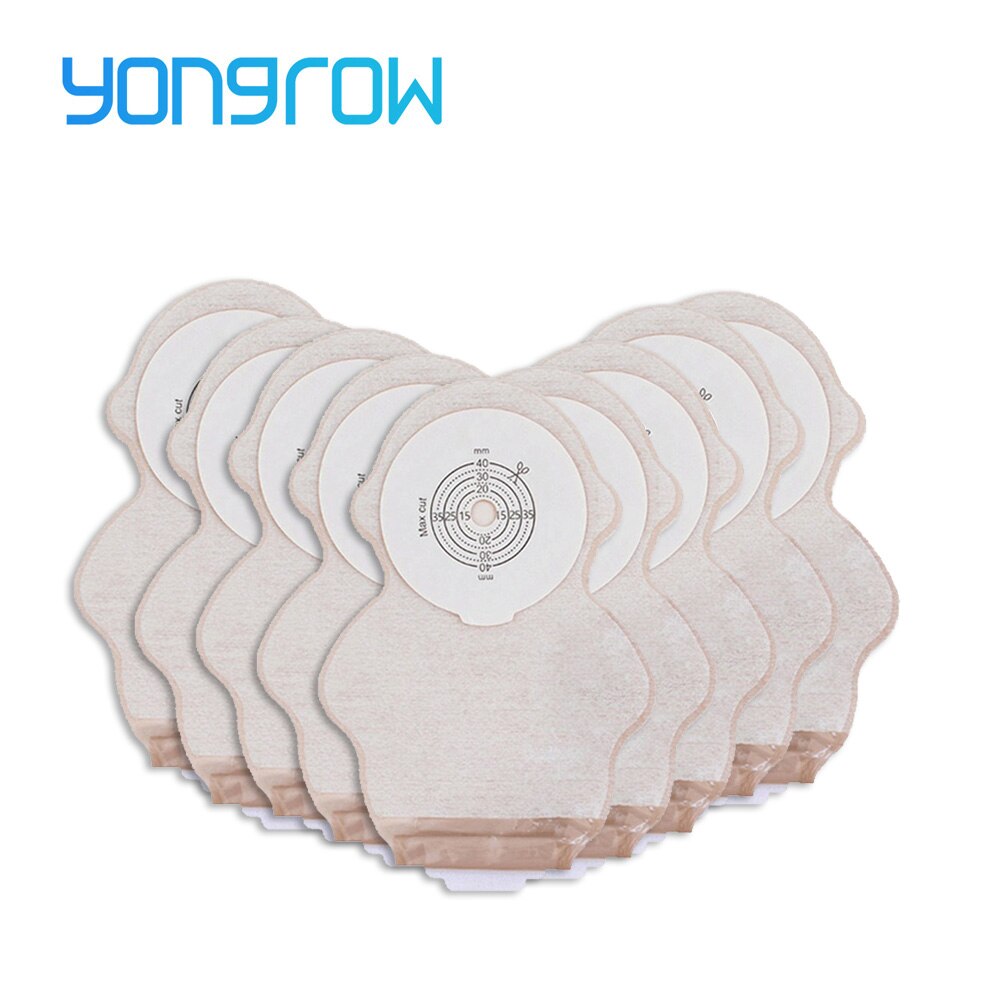 Yongrow 10 Stuks Een Stuk Systeem Kinderen Stoma Tas Lensbare Colostomyzak Pouch Stoma Stoma Cut Size Beige Cover urine Zak