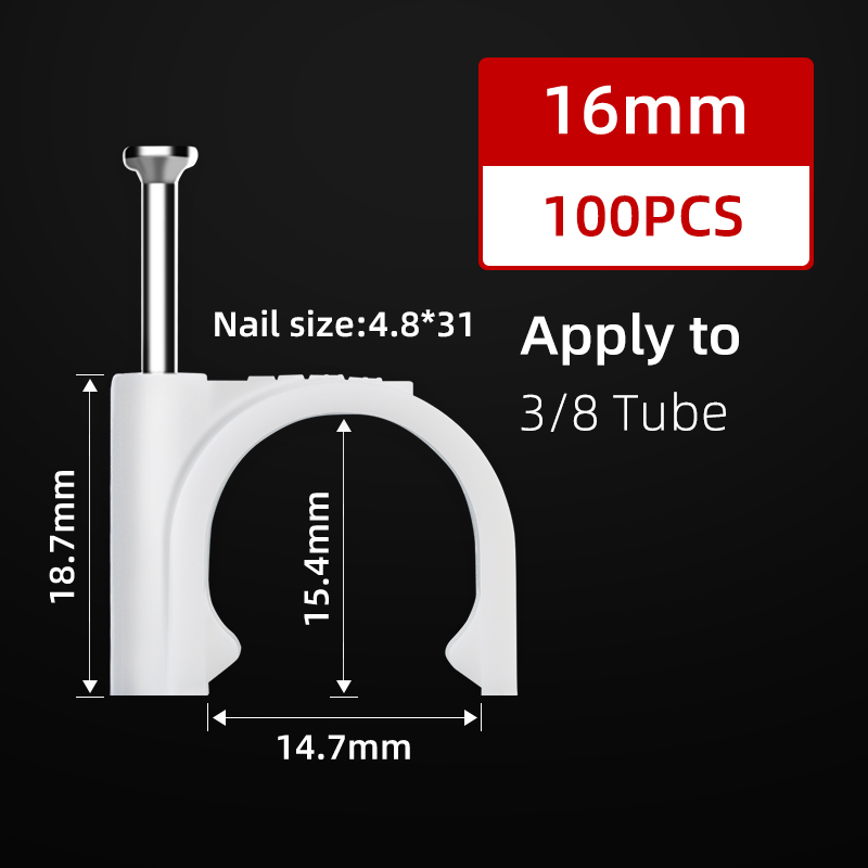 100Pcs Round Plastic Cable Clips Holder 16/18/20/22/25MM Electrical Wire Clasp Cord Tie Wall With Nail Circle Clamp 3/8 Tube: Gold