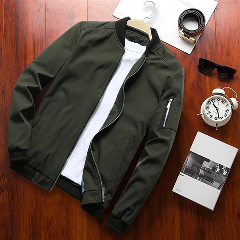 Homens jaqueta bomber fina manga longa jaquetas de beisebol dos homens blusão com zíper jaqueta masculina outwear roupas de marca: L / Verde
