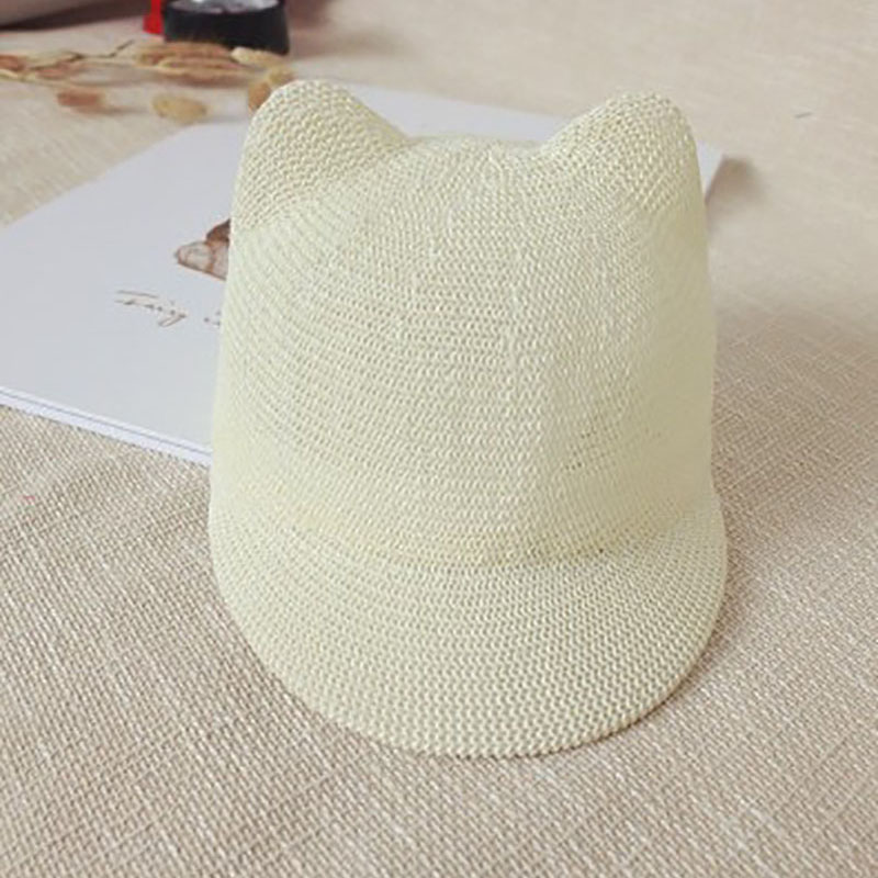 Nette Baby Hut Mit Ohren Sommer Stroh Mesh Baby Mädchen Junge Hut Kinder Snapback Baseball Cap Kinder Strand Sonnenhut: style 1 white