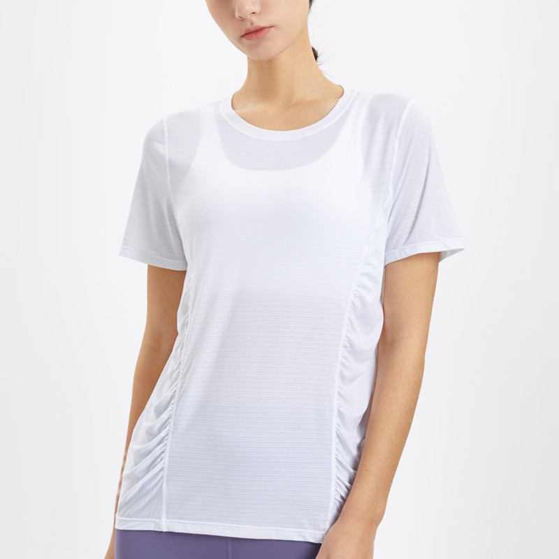 Lockere sport-t-shirts für damen, schnelltrocknende fitnessbekleidung, rundhalsausschnitt, einfarbige yoga-shirts, kurzarm: Weiß / S