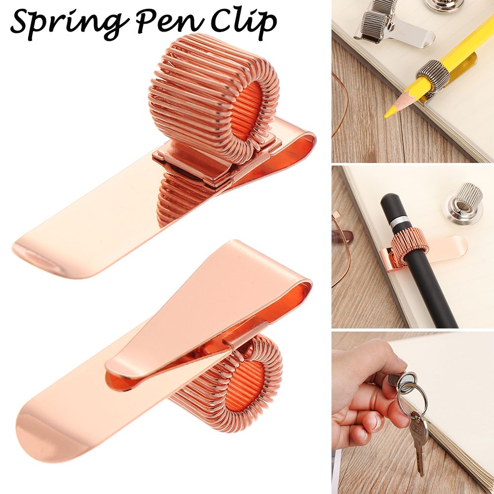Spring Pen Clip Metal Pencil Holder Single Hole Double Opening Triple Orifice Elastic Loop Portable Writing Supplies Stationery