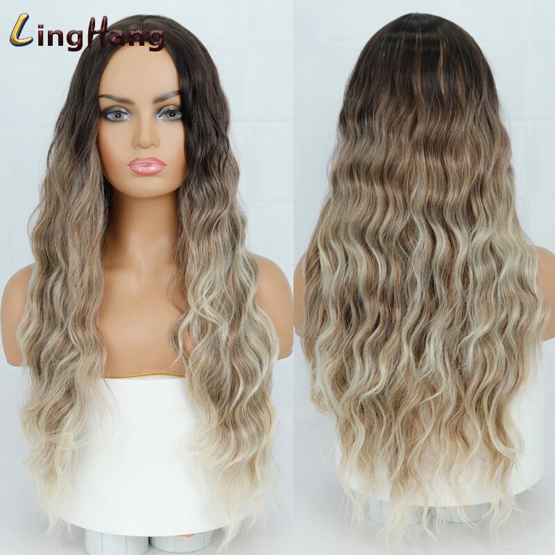 Leng Hangen Lange Water Wave Kapsel Pruiken Paars Blauw Roze Goud Hoge Temperatuur Synthetische Midden Pruik Cosplay Vrouwelijke Pruik: R6-4-30T613