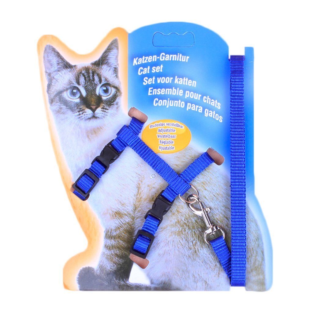 Kattesnor brystbælte i-formet lodret stang åndbar mesh justerbar kattesele kat bly nylon meterial: Blå