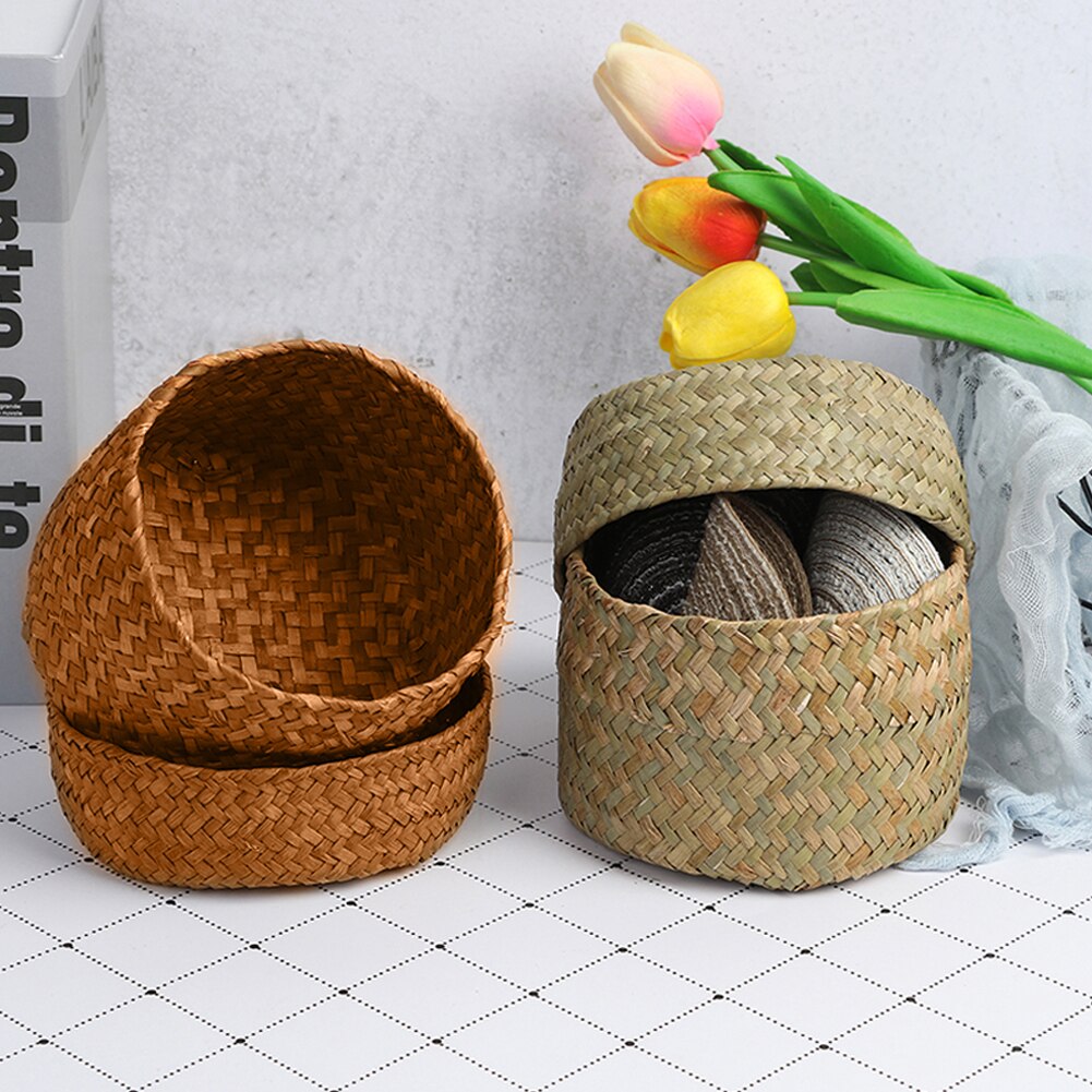 Håndlavet halm opbevaringskurv vævet kurv flet rattan planter potte blomster opbevaringsbeholder til haven bryllup dekoration