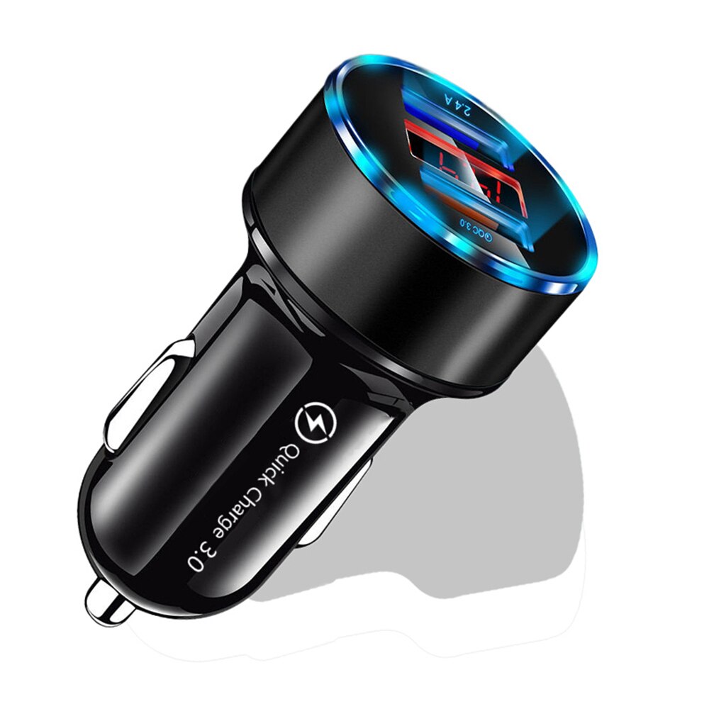 30W podwójne ładowarki samochodowe USB szybkie ładowanie 3.0 4.0 z wyświetlaczem doprowadziło robić Samsung uniwersalny telefon komórkowy aluminiowy adapter ładowarka samochodowa: czarny Car ładowarka