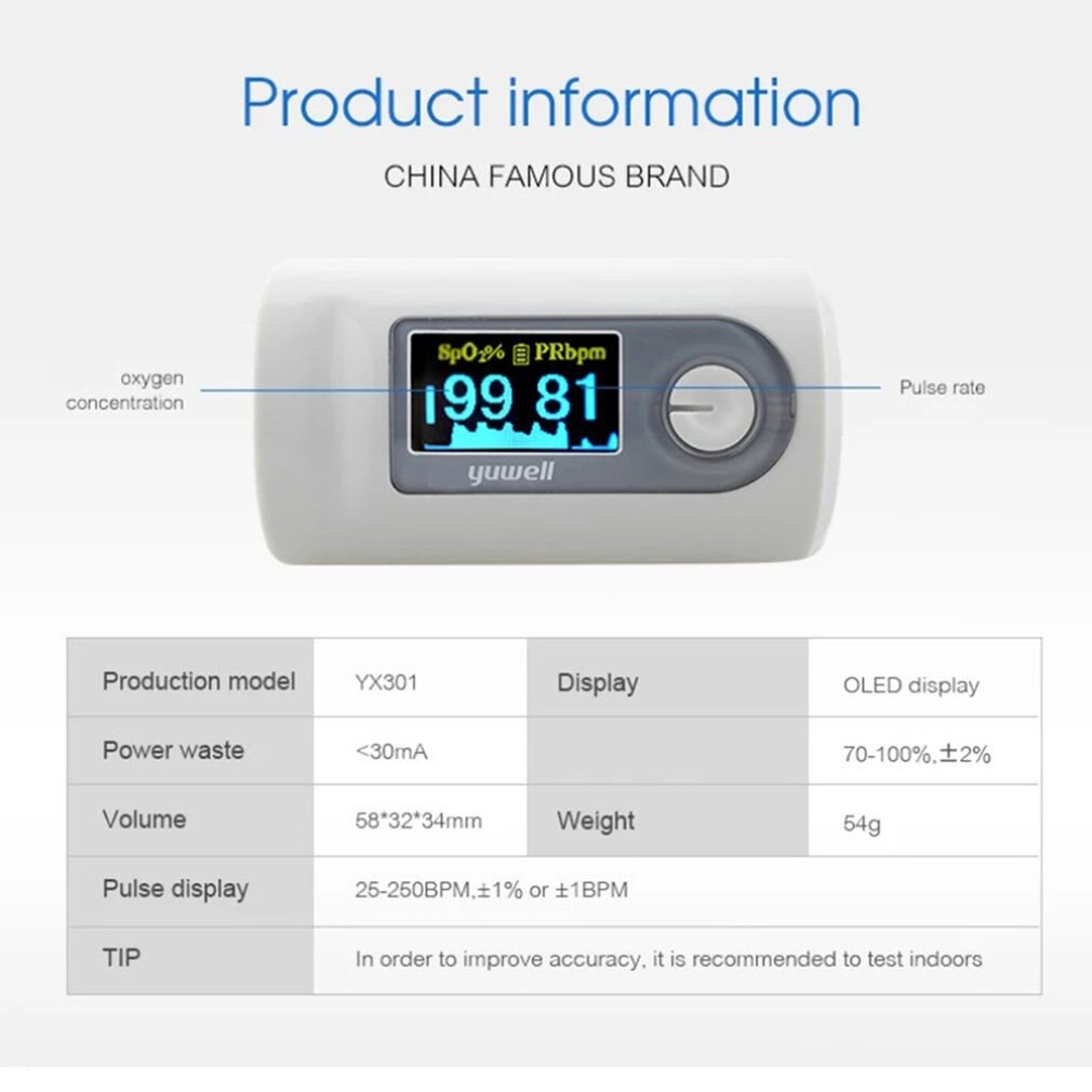 Product Launch YX306 Xiaomi Blood Oximeter Yuwell Finger Pulse Oximeter Oxygen Saturation Detecter Pulse Rate Moniter