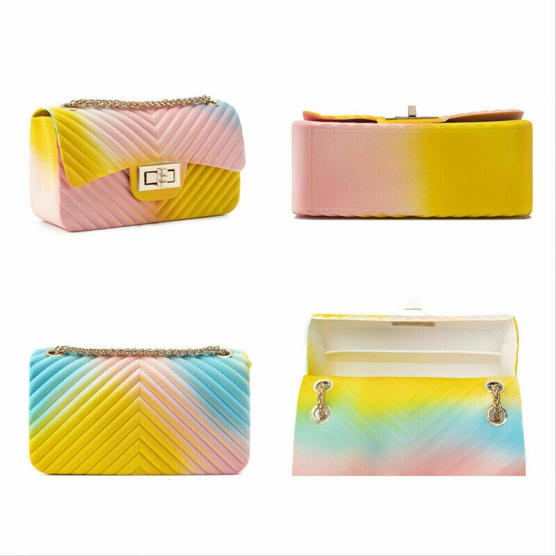 Women Ladies Jelly Chain Bag Women's Rainbow PVC Bag Shoulder Bag Handbag