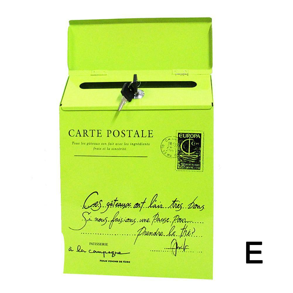 Iron Lock Letter Box Vintage Wall Mount Mailbox Mail Postal Letter Newspaper Box 30*23*6cm 5Colors