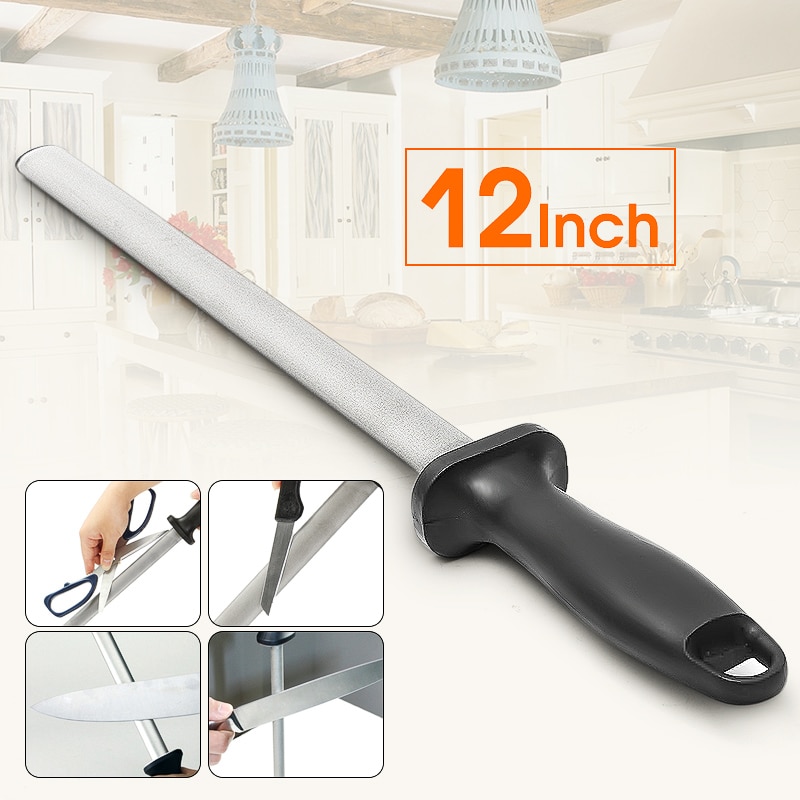 Afilador de cuchillos de acero inoxidable, varilla afiladora de cuchillos de Chef de #12 pulgadas, con diamantes de afilar, para cuchillos de cocina y acero inoxidable, 600