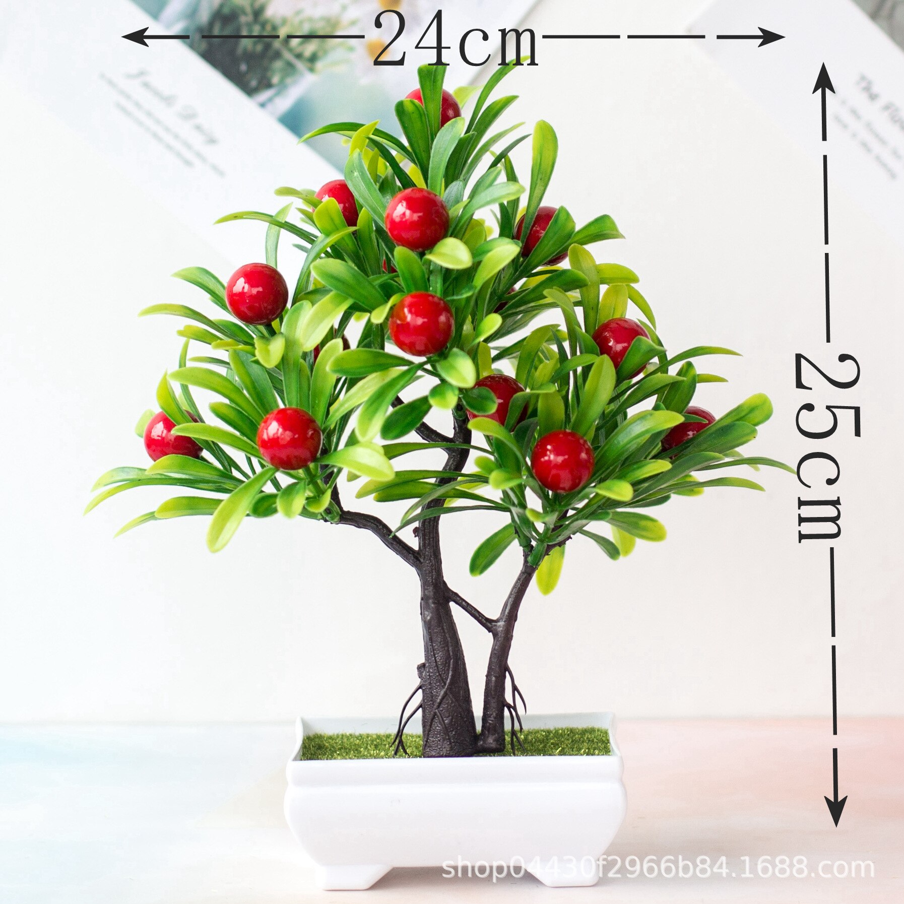 Kunstige planter bonsai simulering plast appelsin frugttræ potteplante potte ornamenter til hjemmet have hotel fest indretning: 16 hoved rød frugt