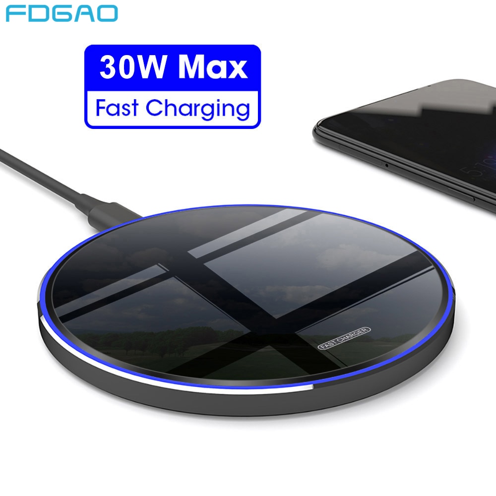 FDGAO 30W Wireless Charger For iPhone 13 12 11 Pro XS X XR 8 Type C Induction Qi Fast Charging Pad for Samsung S20 Xiaomi mi 11