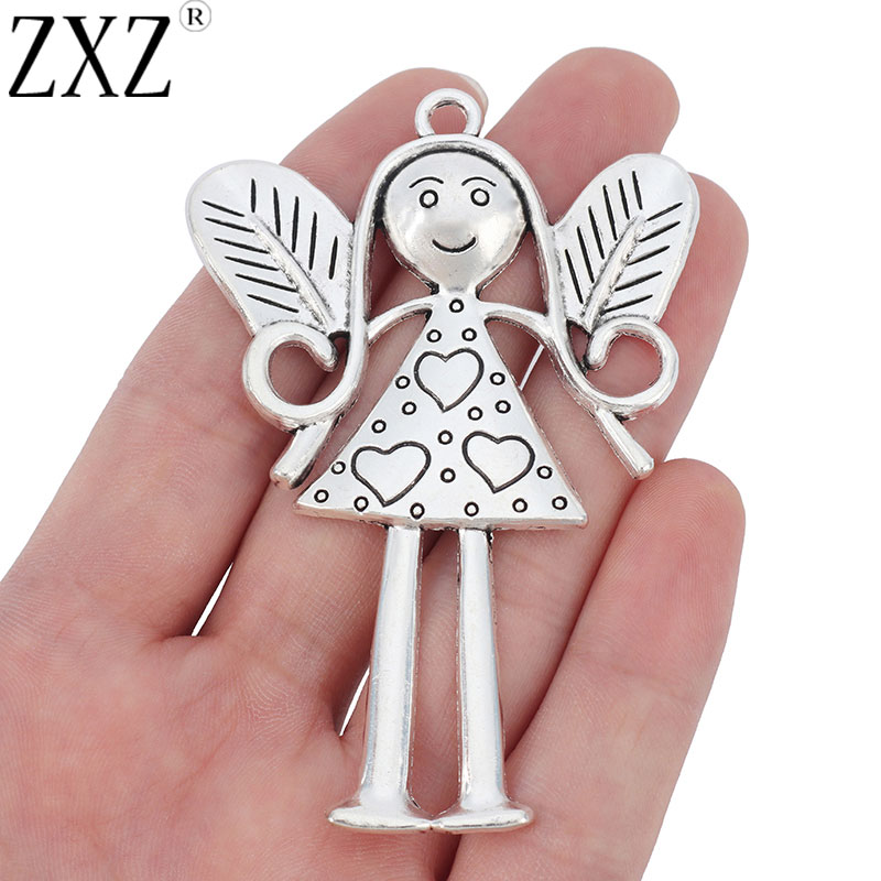 ZXZ 2pcs Large Angel Girl Fairy Charms Pendants for Necklace Jewelry Making Findings 80x54mm