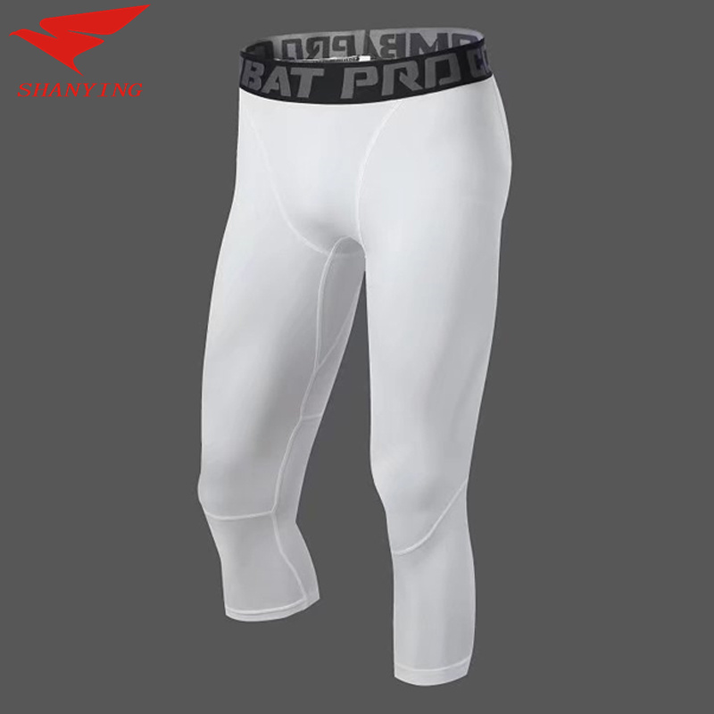 Men Bodybuilding Jogging Leggings Compression Base Layer Pants Workout Sports Soccer Fitness Gym Basketball Shorts 3/4Yoga pant