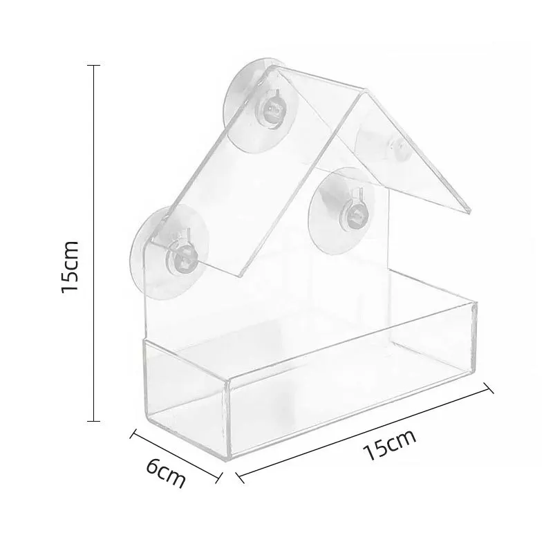 Comedero para pájaros, ventana transparente acrílica, bandeja para comedero de pájaros, casa para pájaros, comedero para mascotas, instalación con ventosa, alimentador tipo casa