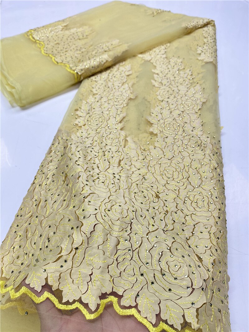 French African Lace Fabric With Stones Embroidered Nigerian Lace Fabrics For Wowen Wedding Sewing YA3620B-6: Picture 7